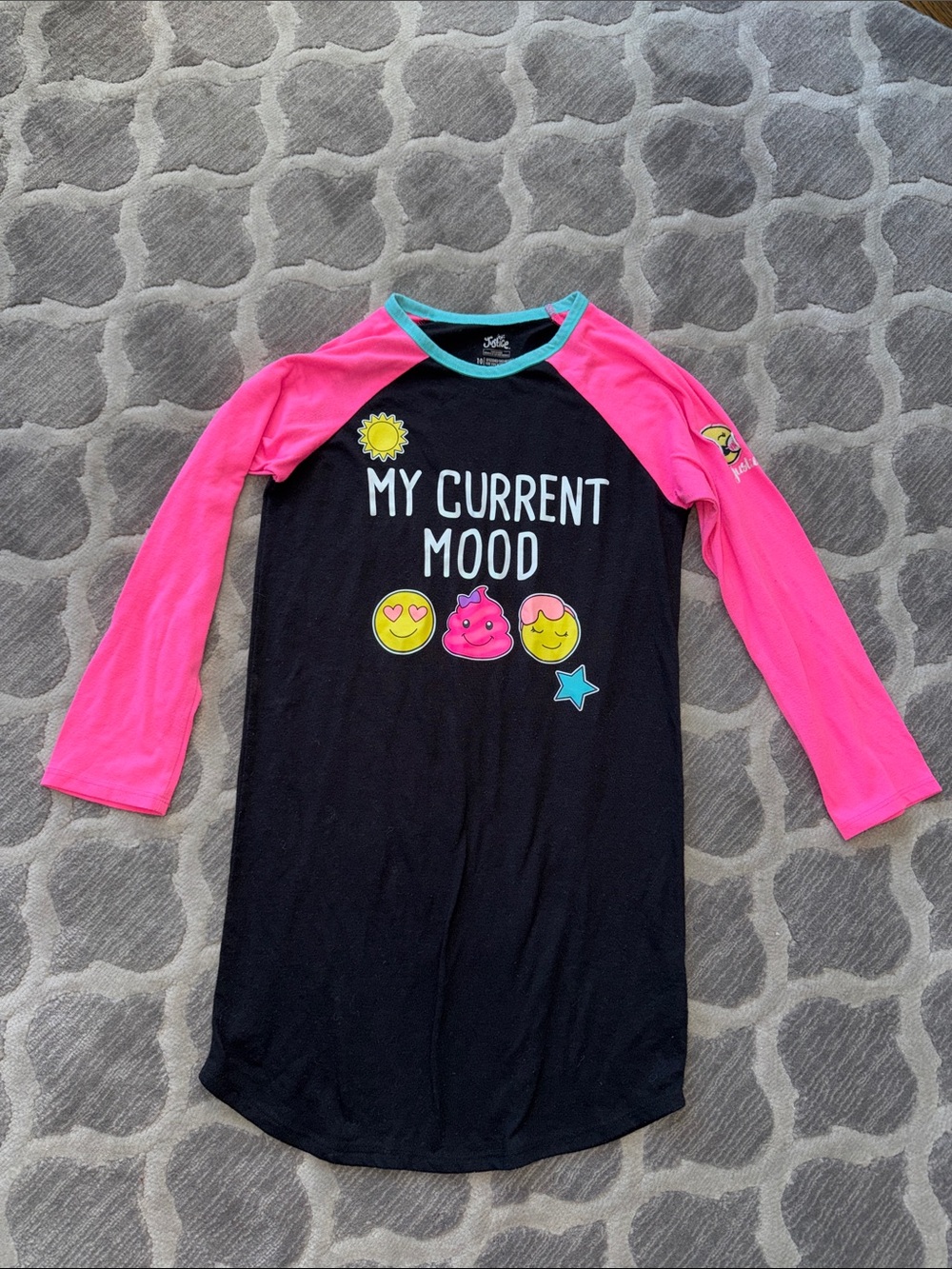 Kids 'My Current Mood' Long Sleeve Raglan Shirt - Black & Hot Pink